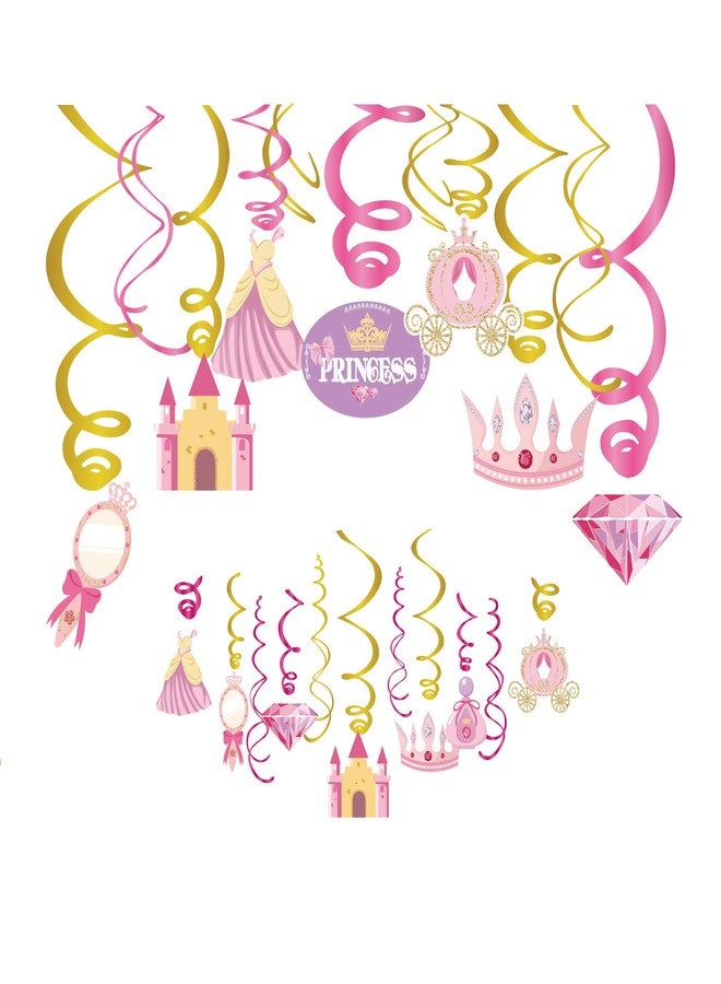 CC HOME 15Pack Princess Castle Hanging Swirls Girls Crown Dress Jewelry Ceiling Streamer Birthday Party Decorations Pink Princess Castle Themed Party Favors for Holiday Baby Shower Home Decoration - Image 1